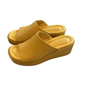 EUC Franco Sarto Womens Sunshine Yellow Leather Cielo Wedge Sandals Size 5